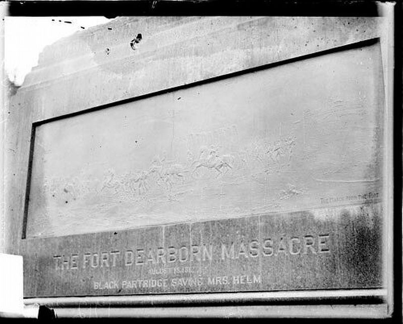 The base of the Fort Dearborn Massacre Monument image. Click for full size.