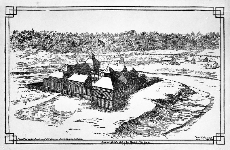 Depiction of the first Fort Dearborn image. Click for full size.