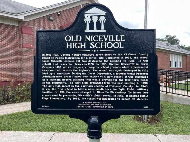 Old Niceville High School Marker. Click for full size. Old Niceville High School Marker image. Click for full size.