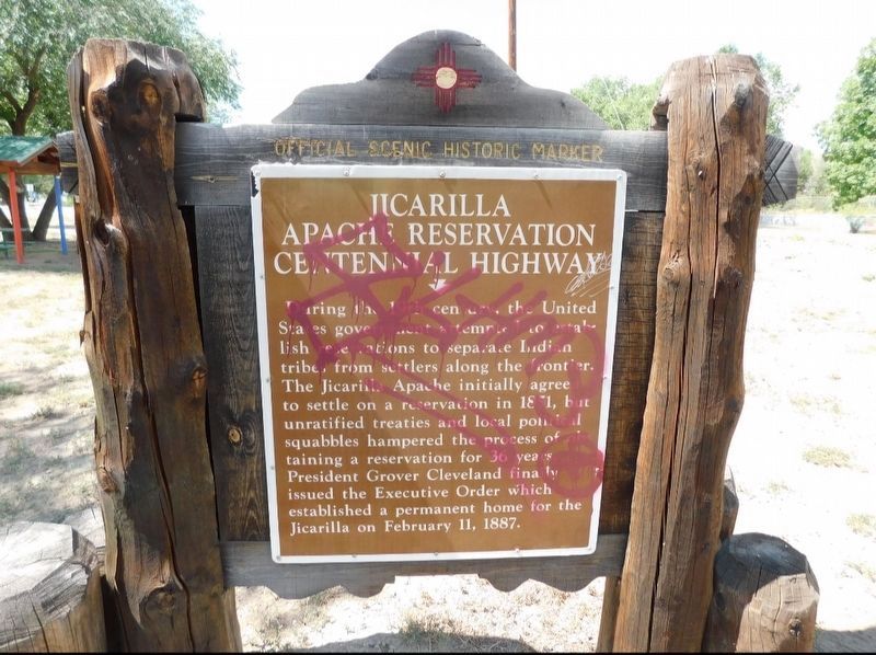 Jicarilla Apache Reservation Centennial Highway Marker. Click for full size. Jicarilla Apache Reservation Centennial Highway Marker image. Click for full size.