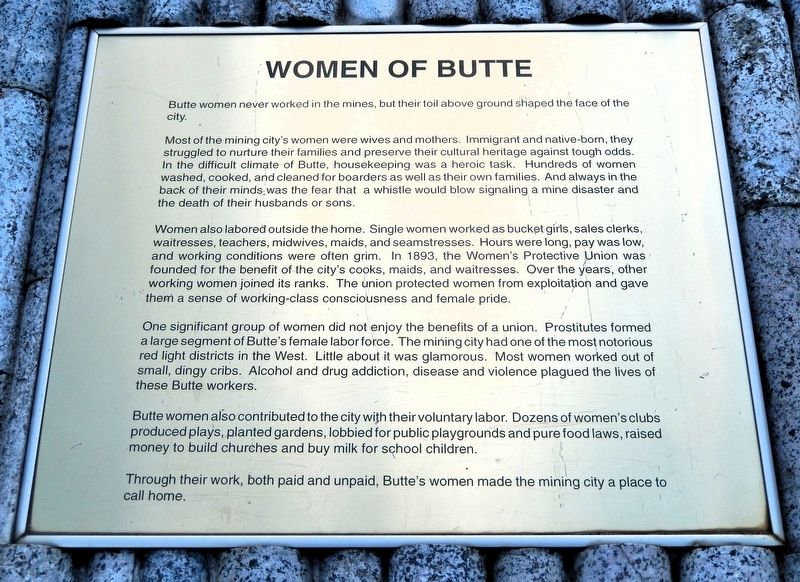 Women of Butte Marker. Click for full size. Women of Butte Marker image. Click for full size.