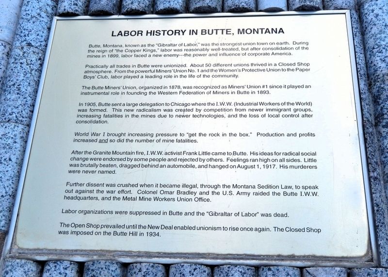 Labor History in Butte, Montana Marker. Click for full size. Labor History in Butte, Montana Marker image. Click for full size.