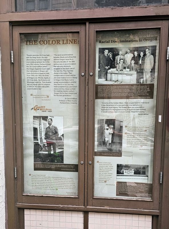 The Color Line: Racial Discrimination in Oregon Marker. Click for full size. The Color Line: Racial Discrimination in Oregon Marker image. Click for full size.