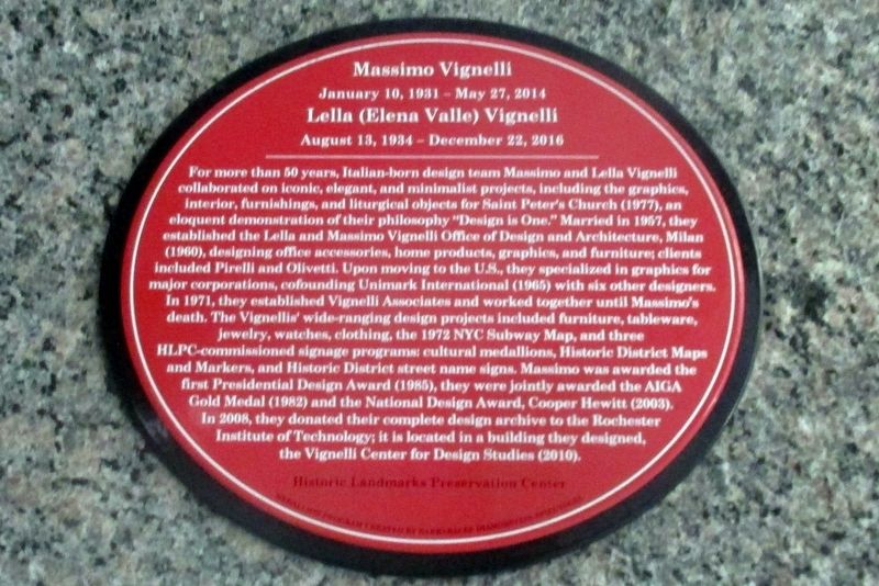 Massimo Vignelli January 10, 1931 - May 27, 2014 Marker. Click for full size. Massimo Vignelli January 10, 1931 - May 27, 2014 Marker image. Click for full size.