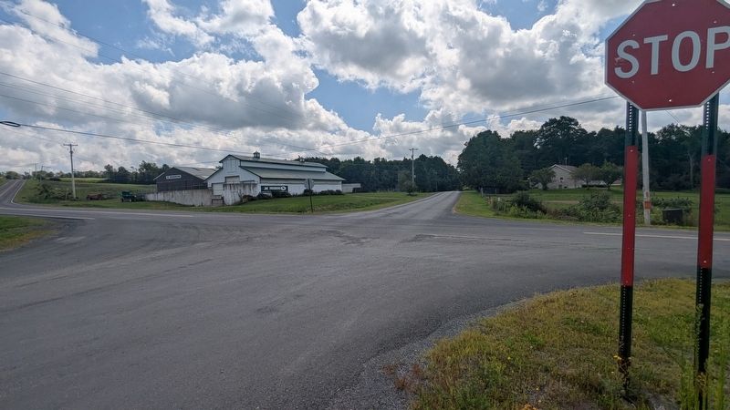 Sayles Corners Marker with another view of the intersection. The Percheron barn is a good landmark.. Click for full size. Sayles Corners Marker with another view of the intersection. The Percheron barn is a good landmark. image. Click for full size.