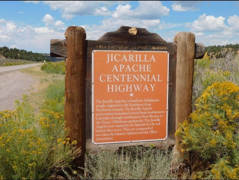 Jicarilla Apache Centennial Highway Marker. Click for full size. Jicarilla Apache Centennial Highway Marker image. Click for full size.