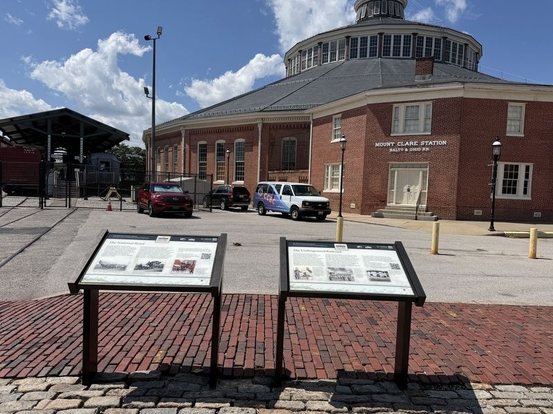 Historic National Road Markers at the parking lot of the B&O Railroad Museum. Click for full size. Historic National Road Markers at the parking lot of the B&O Railroad Museum image. Click for full size.