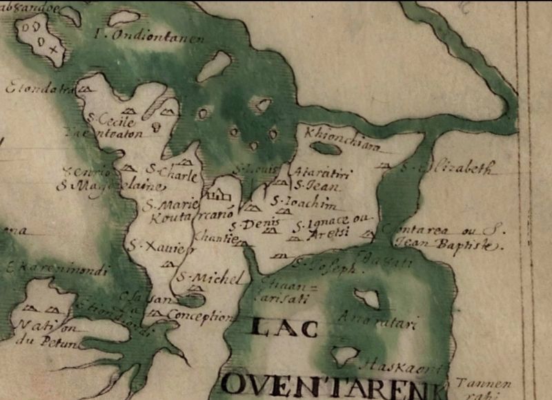 Detail of the map “Description of the Huron Country”, ca 1639-1651. Click for full size. Detail of the map “Description of the Huron Country”, ca 1639-1651 image. Click for full size.