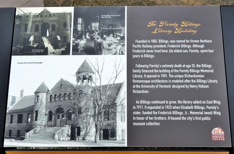 The Parmly Billings Library Building Marker. Click for full size. The Parmly Billings Library Building Marker image. Click for full size.
