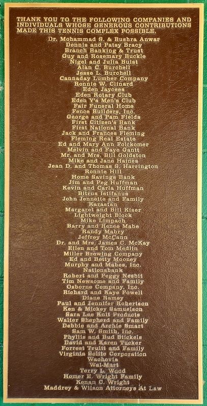 Jesse Burchell Tennis Center Donor Plaque. Click for full size. Jesse Burchell Tennis Center Donor Plaque image. Click for full size.