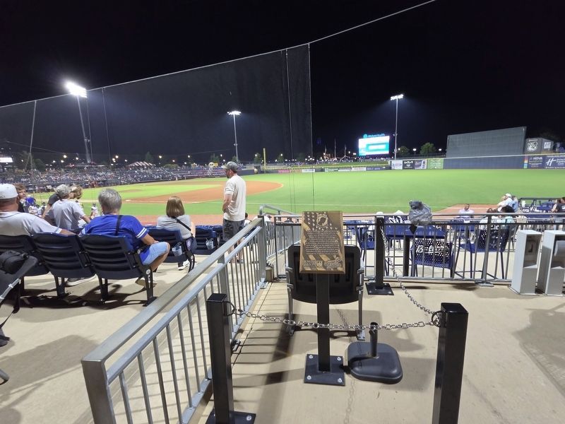 Chair of Honor and Marker above the 1B stands at Atrium Health Ballpark. Click for full size. Chair of Honor and Marker above the 1B stands at Atrium Health Ballpark image. Click for full size.