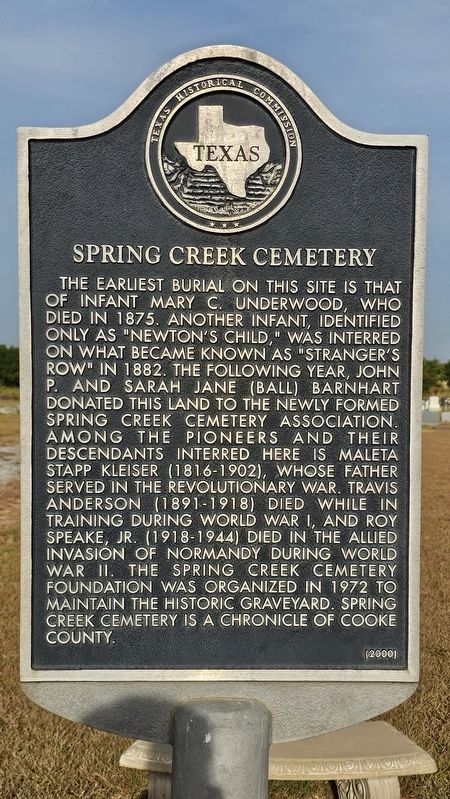 Spring Creek Cemetery Marker image. Click for full size.