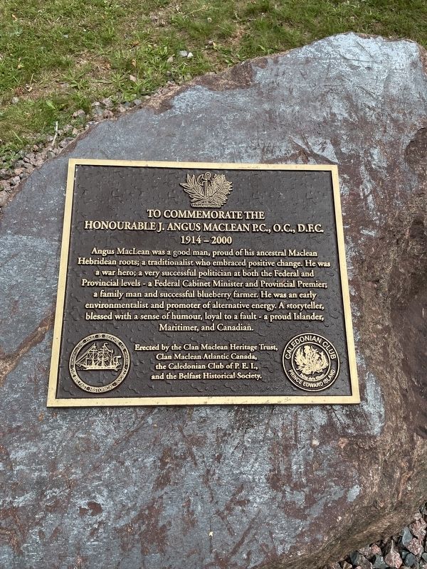 To Commemorate the Honourable J. Angus MacLean P.C, O.C., D.F.C. Marker. Click for full size. To Commemorate the Honourable J. Angus MacLean P.C, O.C., D.F.C. Marker image. Click for full size.