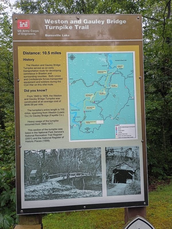 Weston and Gauley Bridge Turnpike Trail Marker. Click for full size. Weston and Gauley Bridge Turnpike Trail Marker image. Click for full size.