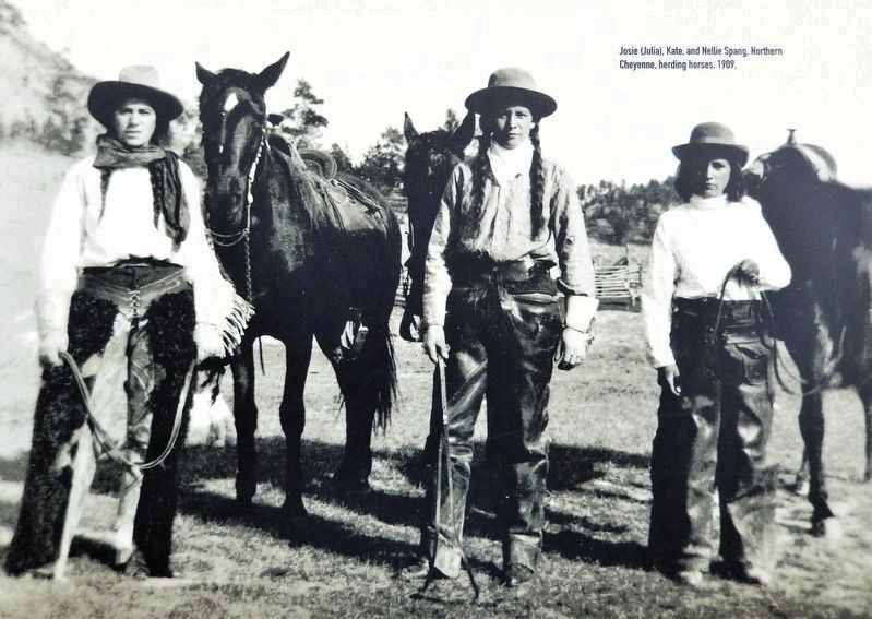 Marker detail: Josie (Julia), Kate, and Nellie Spang, Northern Cheyenne, herding horses, 1909 image. Click for full size.