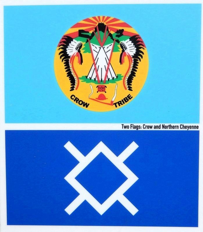 Marker detail: Crow and Northern Cheyenne Flags image. Click for full size.