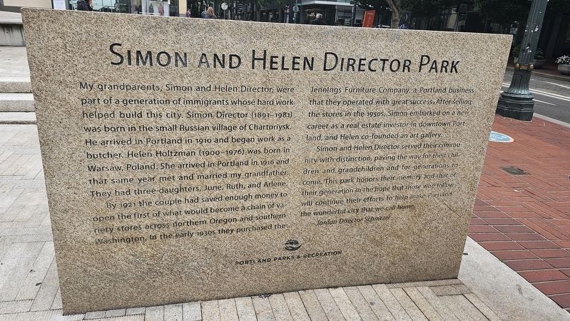 Simon and Helen Director Park side of marker. Click for full size. Simon and Helen Director Park side of marker image. Click for full size.