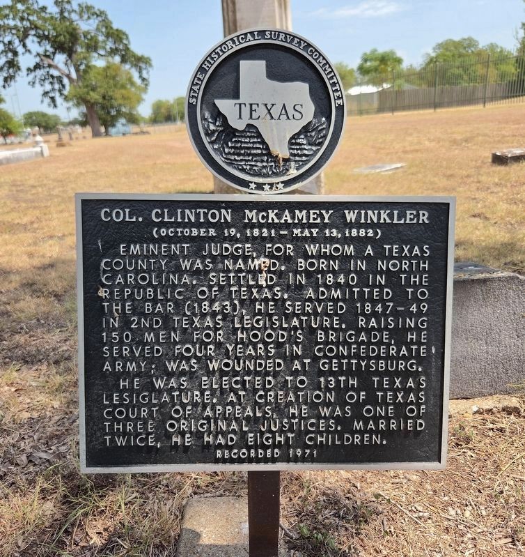 Colonel Clinton McKamey Winkler Marker. Click for full size. Colonel Clinton McKamey Winkler Marker image. Click for full size.