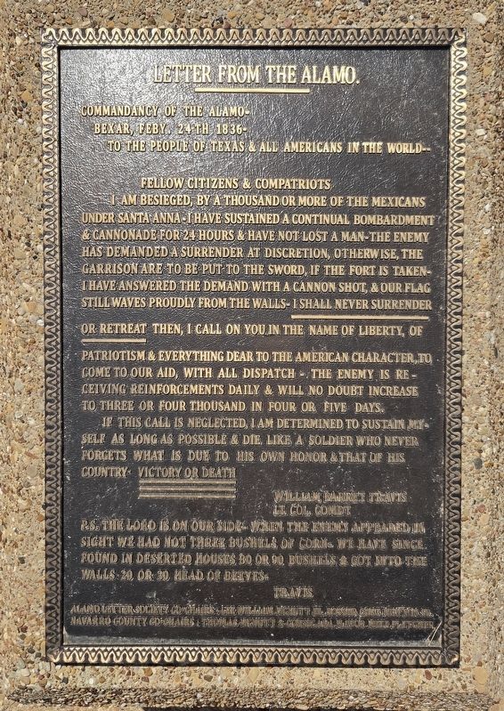 Letter From the Alamo Marker. Click for full size. Letter From the Alamo Marker image. Click for full size.