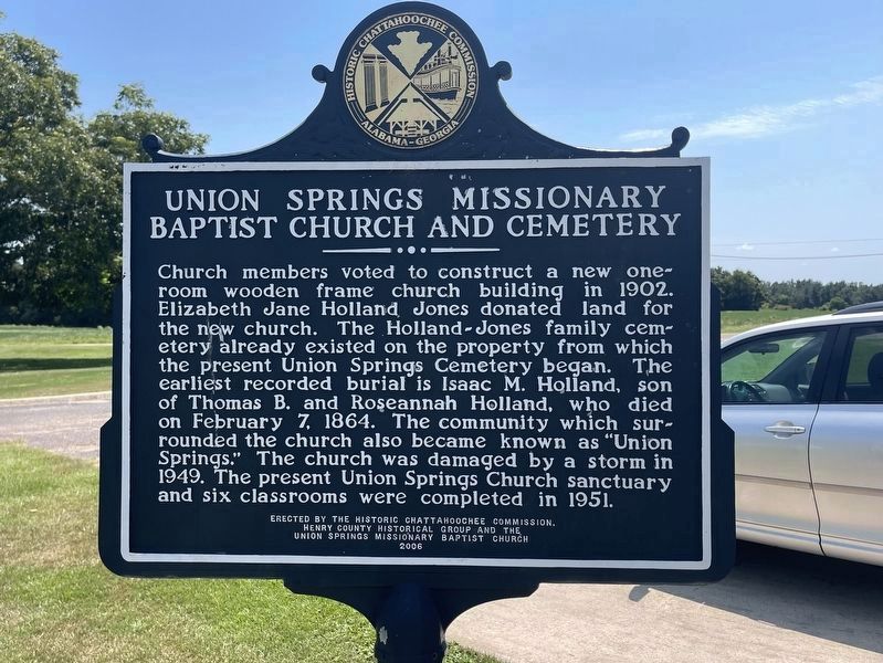 Union Springs Missionary Baptist Church And Cemetery Marker. Click for full size. Union Springs Missionary Baptist Church And Cemetery Marker image. Click for full size.