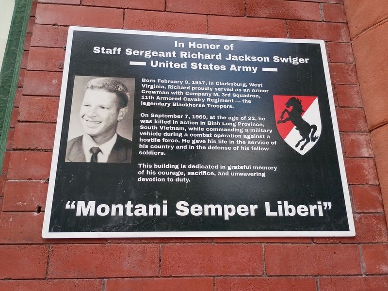 In Honor of Staff Sergeant Richard Jackson Swiger Marker. Click for full size. In Honor of Staff Sergeant Richard Jackson Swiger Marker image. Click for full size.