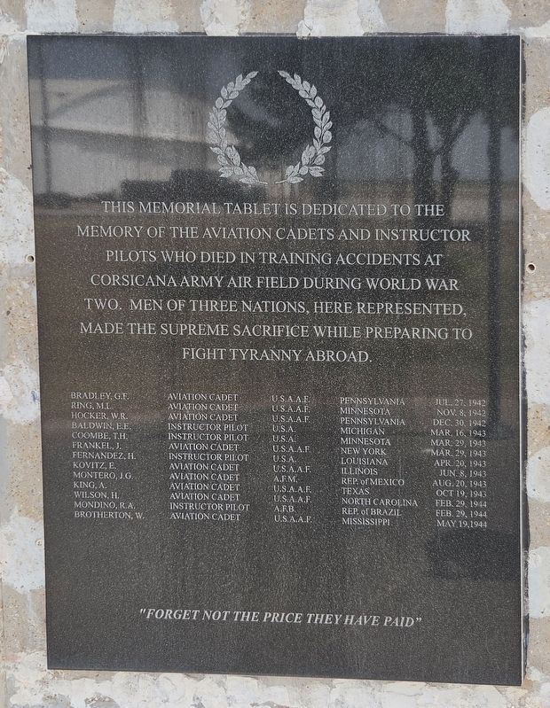 Corsicana Army Air Field Cadet Memorial. Click for full size. Corsicana Army Air Field Cadet Memorial image. Click for full size.