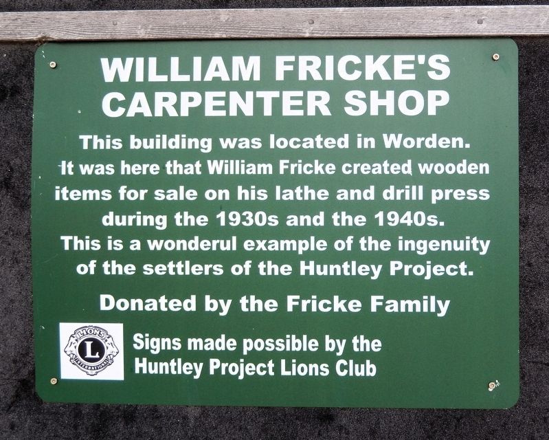 William Fricke's Carpenter Shop Marker. Click for full size. William Fricke's Carpenter Shop Marker image. Click for full size.