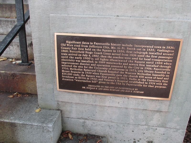 Significant Dates in Fayetteville History Marker. Click for full size. Significant Dates in Fayetteville History Marker image. Click for full size.