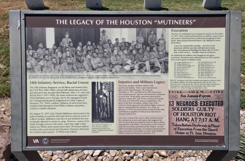 The Legacy of the Houston “Mutineers” Marker. Click for full size. The Legacy of the Houston “Mutineers” Marker image. Click for full size.