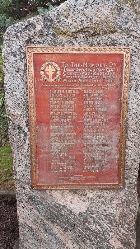 Van Wert County World War I Veterans Memorial Marker. Click for full size. Van Wert County World War I Veterans Memorial Marker image. Click for full size.