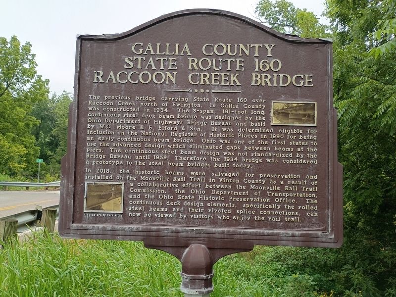 Gallia County State Route 160 Raccoon Creek Bridge Marker. Click for full size. Gallia County State Route 160 Raccoon Creek Bridge Marker image. Click for full size.