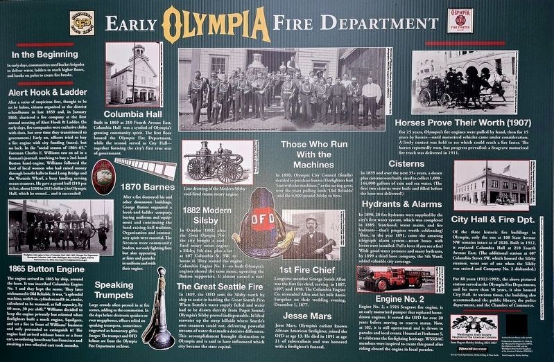 Early Olympia Fire Department History Marker. Click for full size. Early Olympia Fire Department History Marker image. Click for full size.