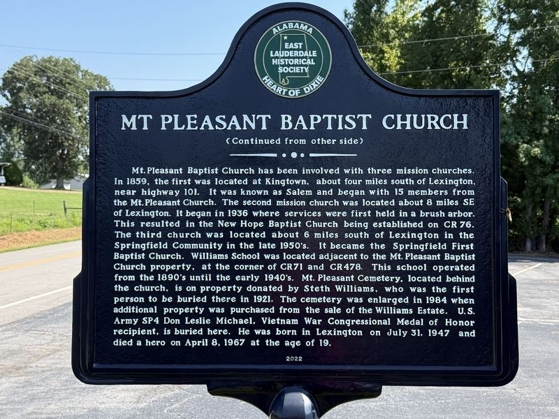 Mt Pleasant Baptist Church Marker (back). Click for full size. Mt Pleasant Baptist Church Marker (back) image. Click for full size.