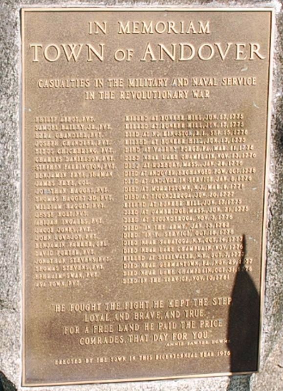 Andover Revolutionary War Memorial. Click for full size. Andover Revolutionary War Memorial image. Click for full size.