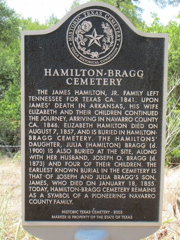 Hamilton-Bragg Cemetery Marker. Click for full size. Hamilton-Bragg Cemetery Marker image. Click for full size.