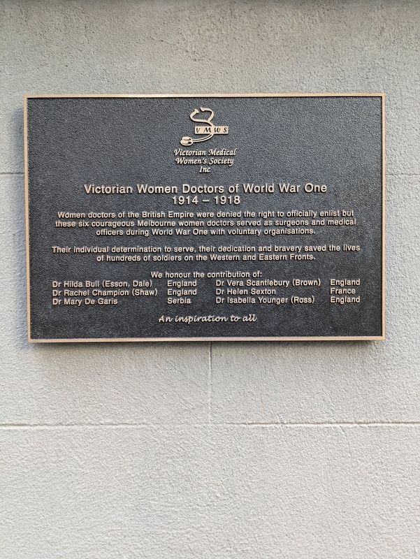Victorian Women Doctors of World War One Marker. Click for full size. Victorian Women Doctors of World War One Marker image. Click for full size.