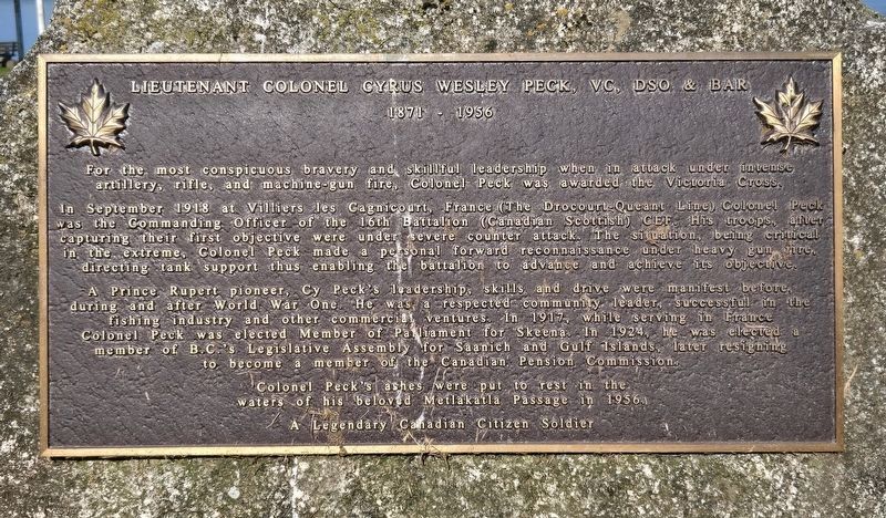 Lieutenant Colonel Cyrus Wesley Peck, VC, DSO & Bar Marker image. Click for full size.
