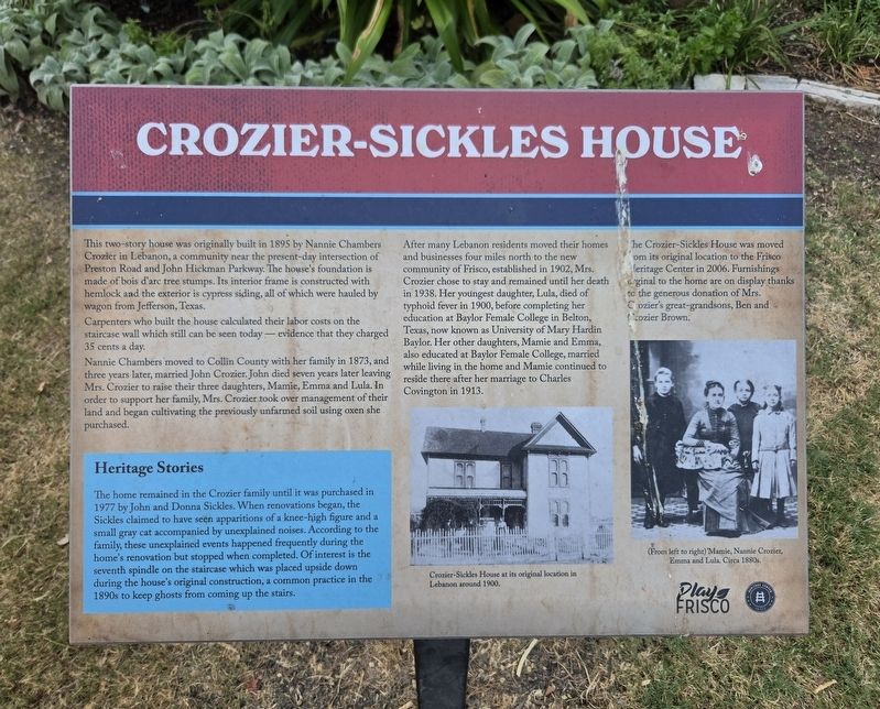 Crozier-Sickles House Marker. Click for full size. Crozier-Sickles House Marker image. Click for full size.