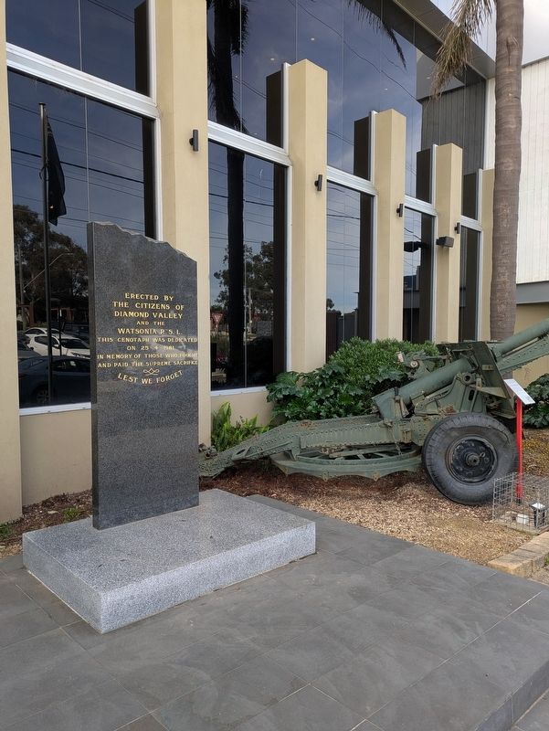 War Memorial in front of Watsonia R.S.L.. Click for full size. War Memorial in front of Watsonia R.S.L. image. Click for full size.