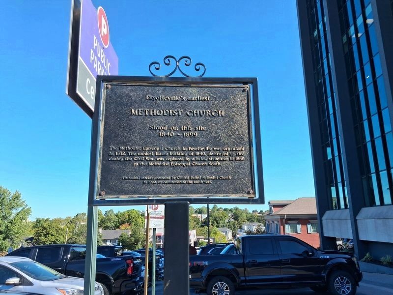 Fayetteville's Earliest Methodist Church Marker. Click for full size. Fayetteville's Earliest Methodist Church Marker image. Click for full size.