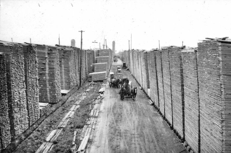 Marker detail: Piling Lumber, Shevlin Clark Company. Click for full size. Marker detail: Piling Lumber, Shevlin Clark Company image. Click for full size.
