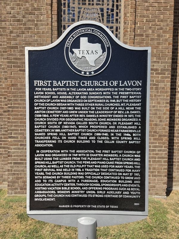 First Baptist Church of Lavon Marker. Click for full size. First Baptist Church of Lavon Marker image. Click for full size.