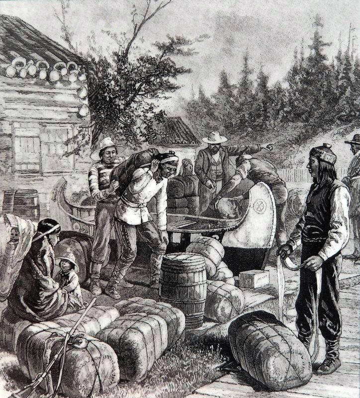 Marker detail: Hudsons Bay Company Voyageurs at portage. Click for full size. Marker detail: Hudsons Bay Company Voyageurs at portage image. Click for full size.