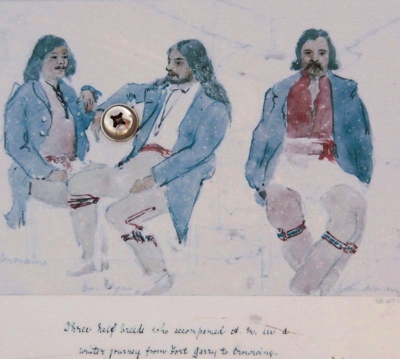 Marker detail: Three Mιtis Guides, 1857-1858, by Alexander Moncrieff. Click for full size. Marker detail: Three Mιtis Guides, 1857-1858, by Alexander Moncrieff image. Click for full size.