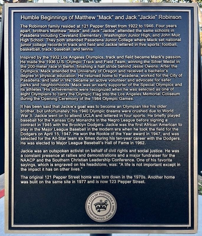 Jackie and Mack Robinson Marker. Click for full size. Jackie and Mack Robinson Marker image. Click for full size.