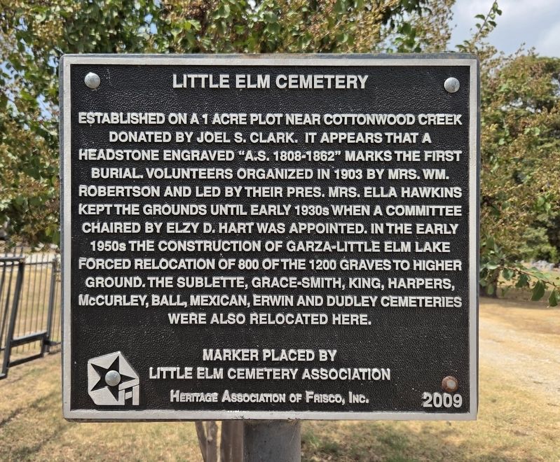 Little Elm Cemetery Marker. Click for full size. Little Elm Cemetery Marker image. Click for full size.