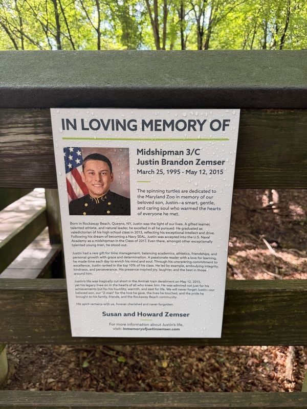 In Loving Memory of Midshipman 3/C Justin Brandon Zemser Marker. Click for full size. In Loving Memory of Midshipman 3/C Justin Brandon Zemser Marker image. Click for full size.