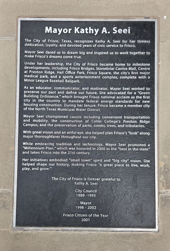 Mayor Kathy A. Seei Marker. Click for full size. Mayor Kathy A. Seei Marker image. Click for full size.