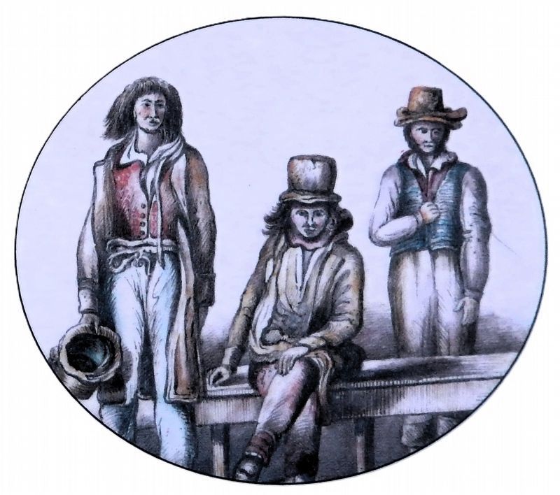 Marker detail: Canadian Voyageurs of Captain Franklin’s Canoe, by Basil Hall. Click for full size. Marker detail: Canadian Voyageurs of Captain Franklin’s Canoe, by Basil Hall image. Click for full size.