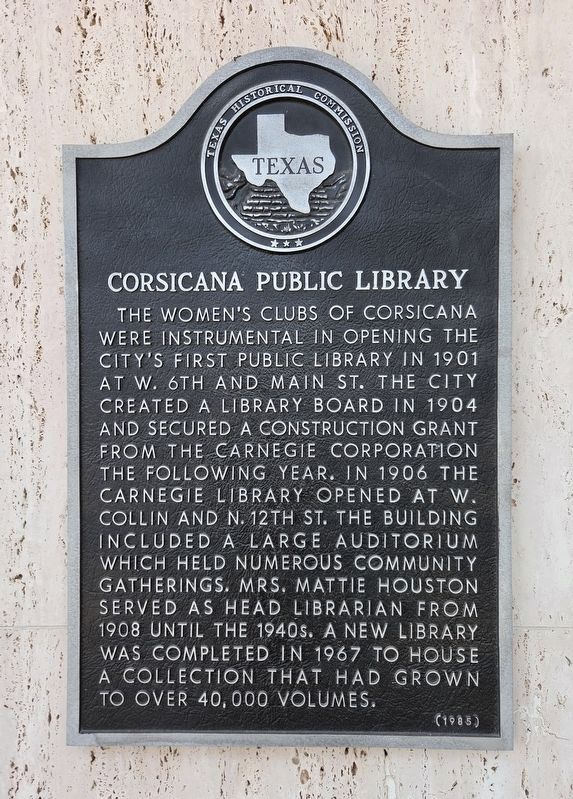 Corsicana Public Library Marker. Click for full size. Corsicana Public Library Marker image. Click for full size.